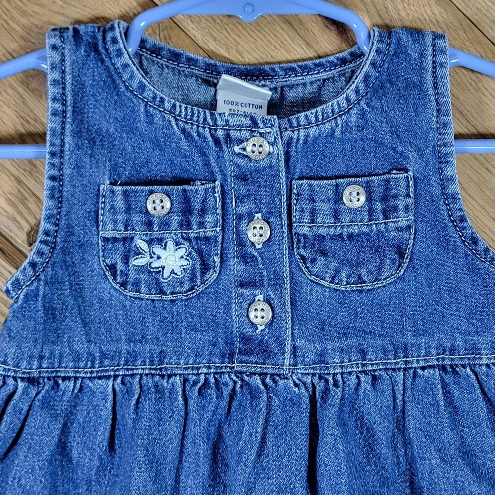OshKosh B'gosh Denim Dress Baby Girl 6-9M Floral Embroidered Blue